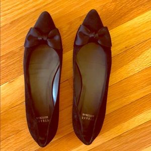 Stuart Weitzman black suede flats with bow.